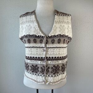 New York Style Ramie Blend Button Down Sweater Vest Cardigan Size S EUC